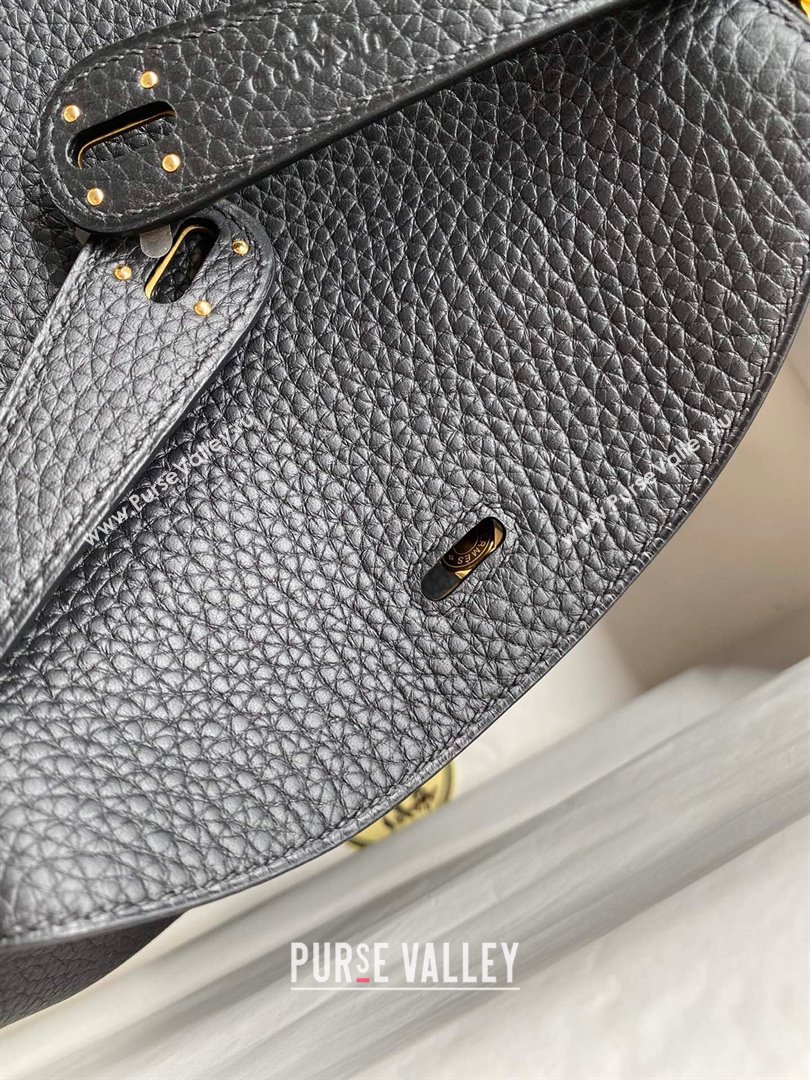 Hermes Lindy 26/30 Bag in Original Taurillon Clemence Leather Black/Gold 2024(Full Handmade) (XYA-24051521)
