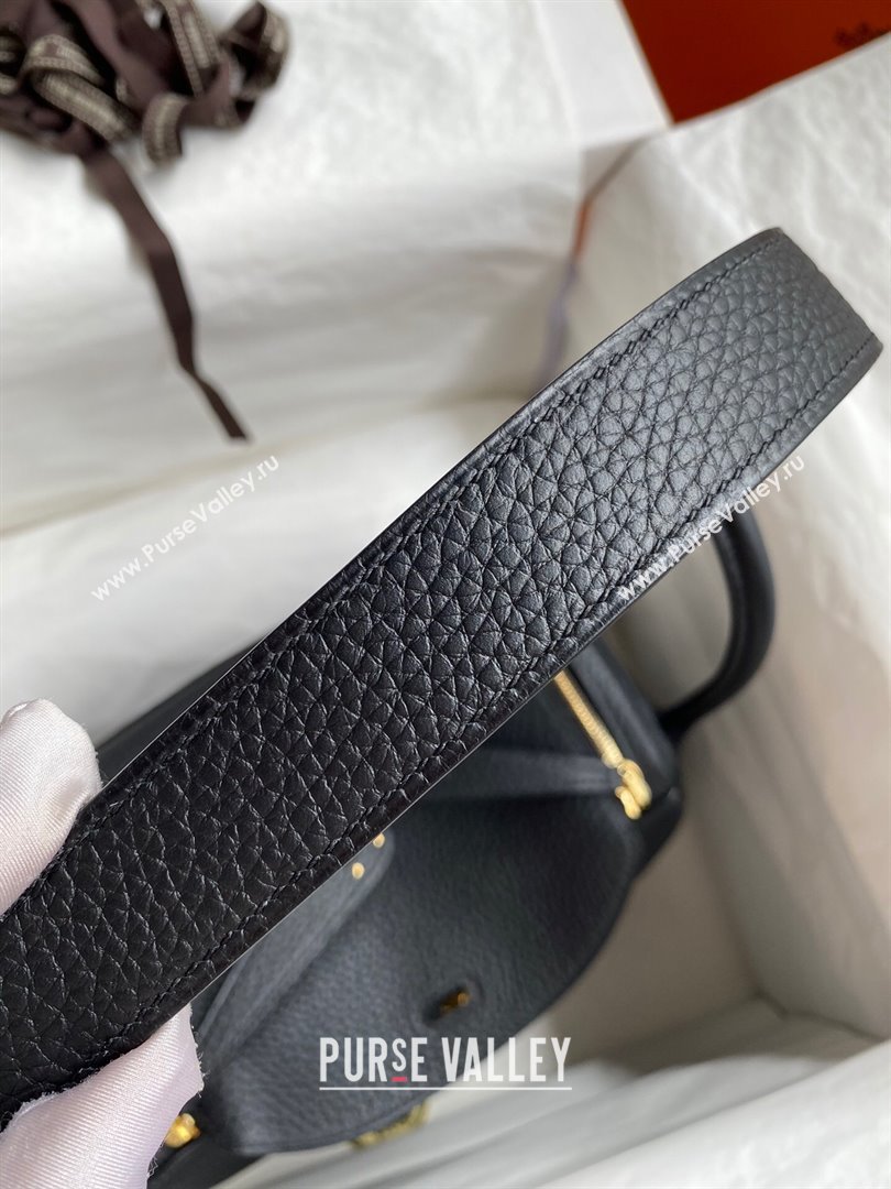 Hermes Lindy 26/30 Bag in Original Taurillon Clemence Leather Black/Gold 2024(Full Handmade) (XYA-24051521)