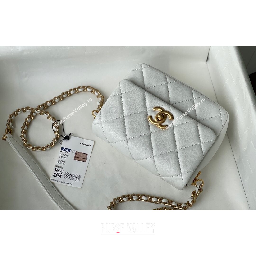 Chanel Lambskin Mini Sqaure Flap Bag with Metal Side Logo AS2734 White 2021 (SM-21082755)