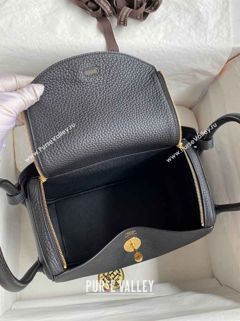 Hermes Lindy 26/30 Bag in Original Taurillon Clemence Leather Black/Gold 2024(Full Handmade) (XYA-24051521)