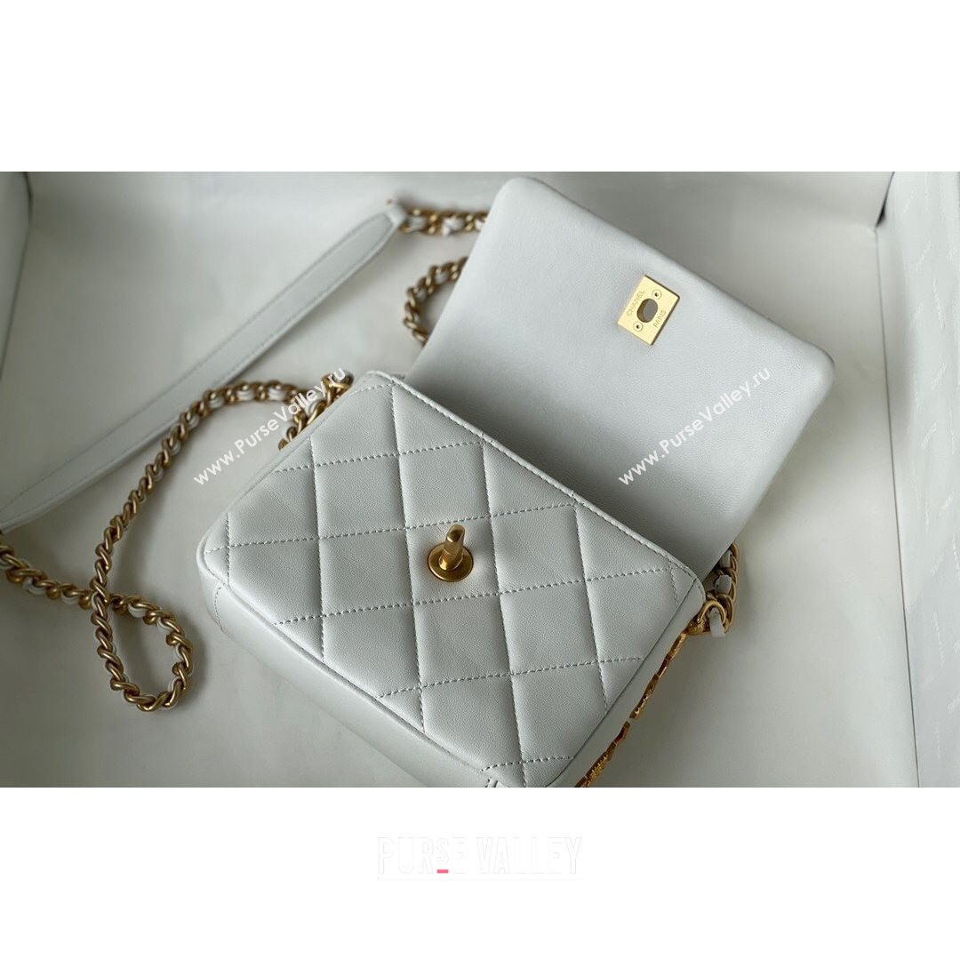 Chanel Lambskin Mini Sqaure Flap Bag with Metal Side Logo AS2734 White 2021 (SM-21082755)