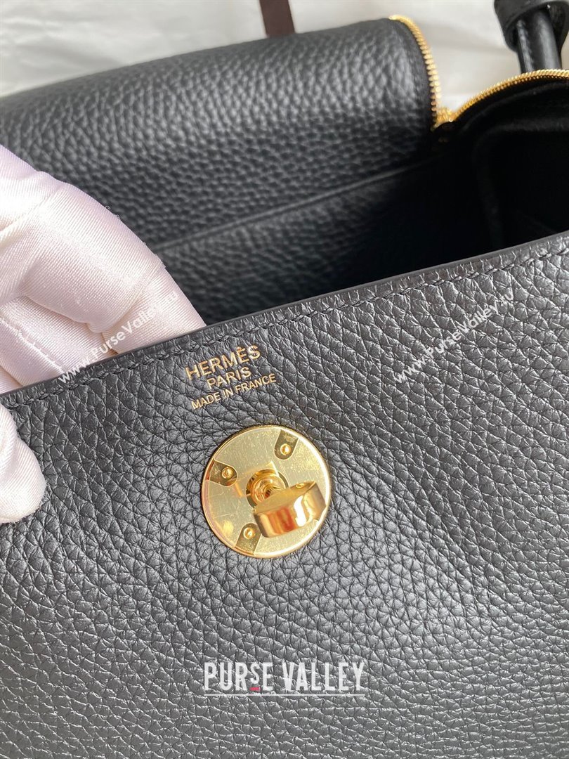 Hermes Lindy 26/30 Bag in Original Taurillon Clemence Leather Black/Gold 2024(Full Handmade) (XYA-24051521)