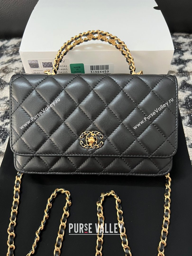 Chanel Quilted Leather Wallet on Chain WOC with Top Handle Black 2024 (YEZI-24032615)