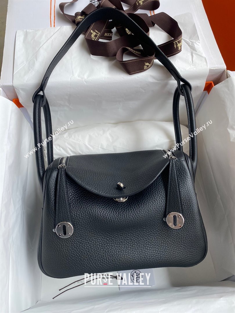 Hermes Lindy 26/30 Bag in Original Taurillon Clemence Leather Black/Silver 2024(Full Handmade) (XYA-24051522)