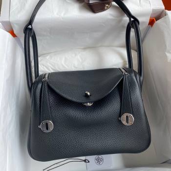 Hermes Lindy 26/30 Bag in Original Taurillon Clemence Leather Black/Silver 2024(Full Handmade) (XYA-24051522)