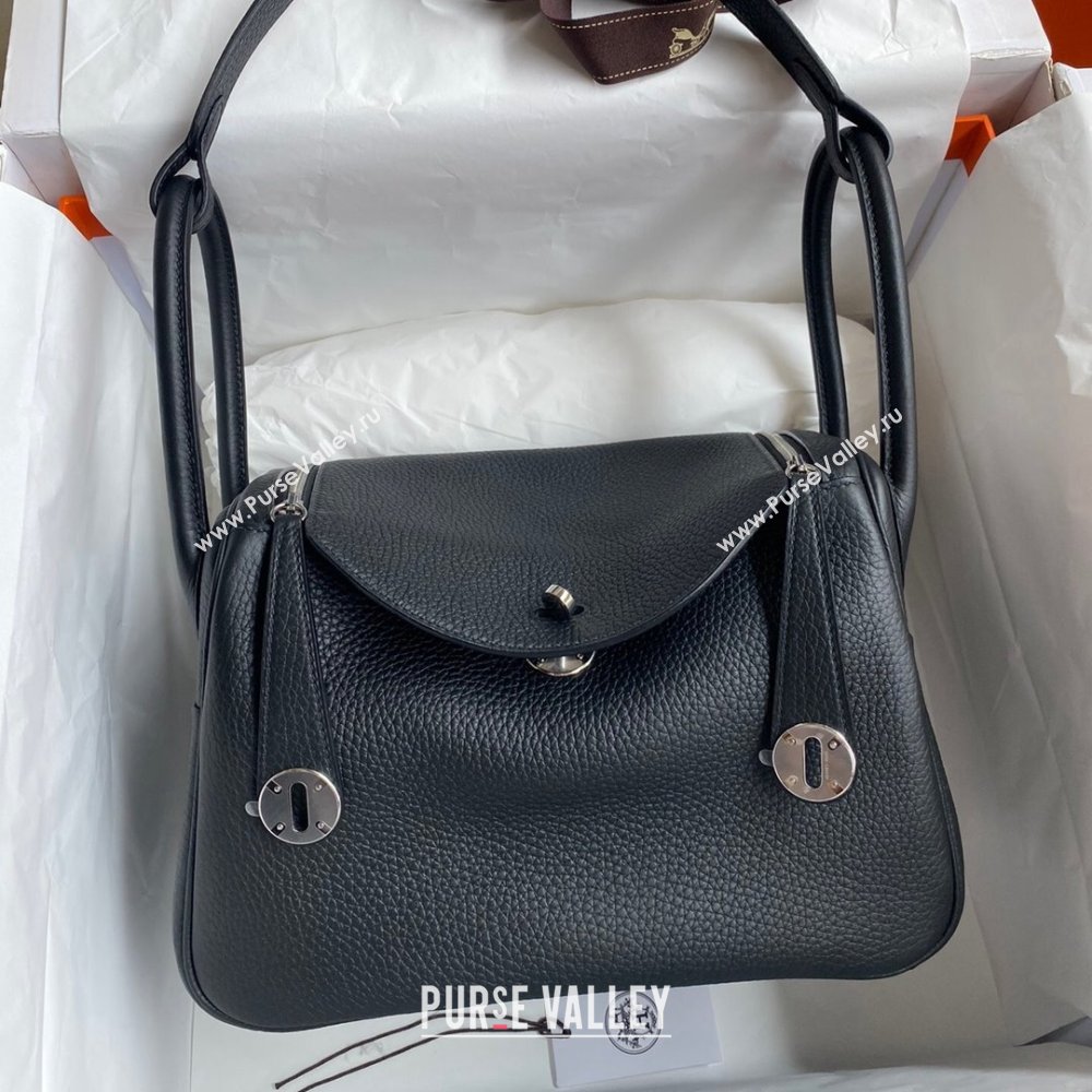 Hermes Lindy 26/30 Bag in Original Taurillon Clemence Leather Black/Silver 2024(Full Handmade) (XYA-24051522)