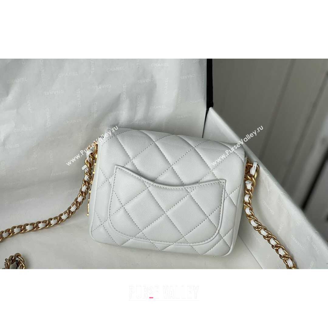 Chanel Lambskin Mini Sqaure Flap Bag with Metal Side Logo AS2734 White 2021 (SM-21082755)
