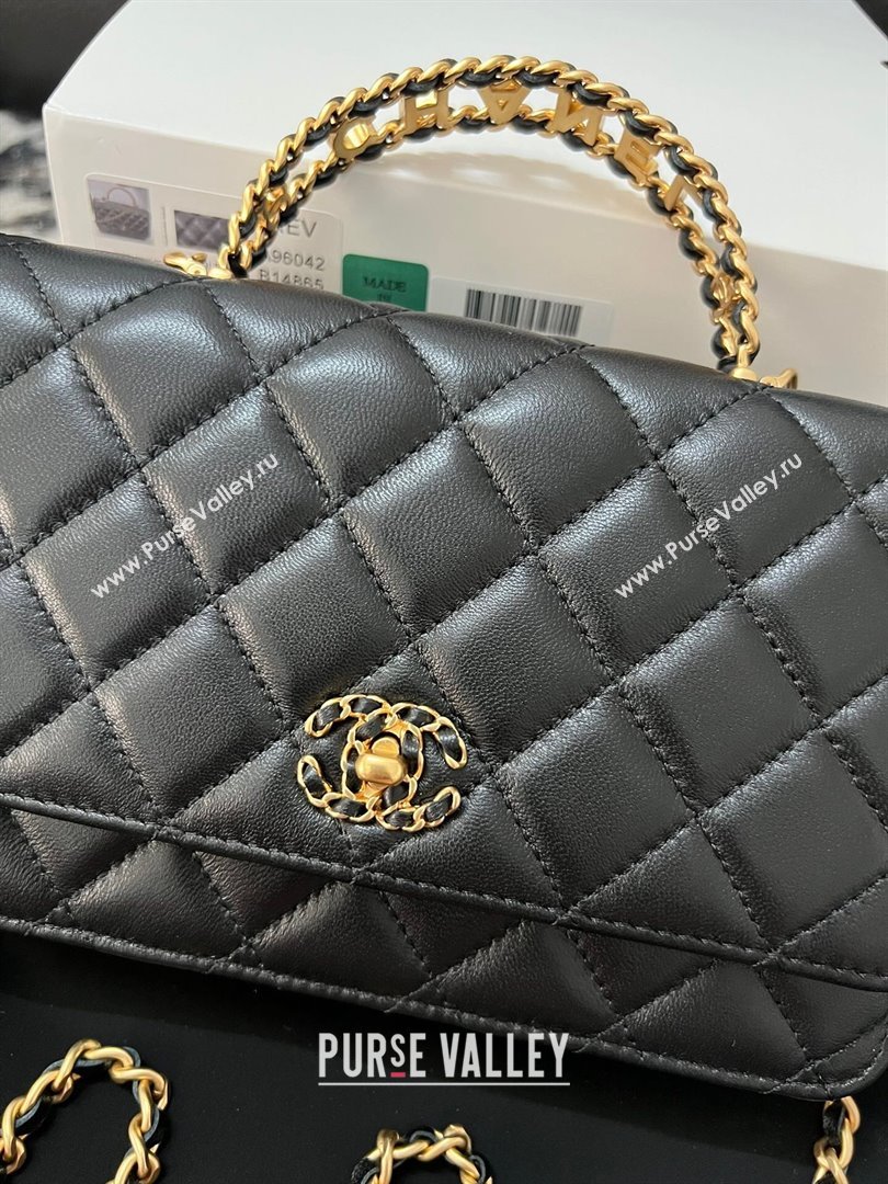 Chanel Quilted Leather Wallet on Chain WOC with Top Handle Black 2024 (YEZI-24032615)