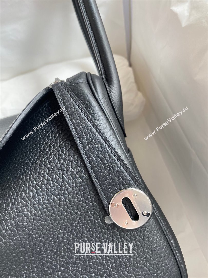 Hermes Lindy 26/30 Bag in Original Taurillon Clemence Leather Black/Silver 2024(Full Handmade) (XYA-24051522)
