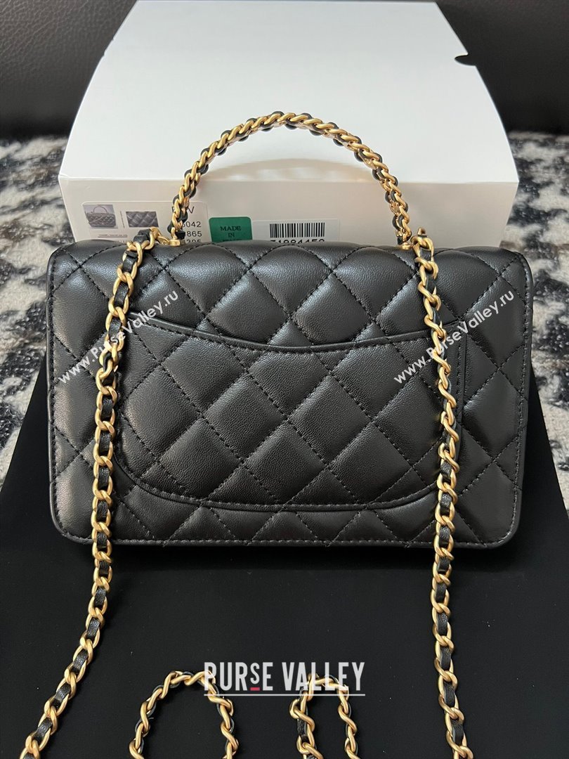 Chanel Quilted Leather Wallet on Chain WOC with Top Handle Black 2024 (YEZI-24032615)