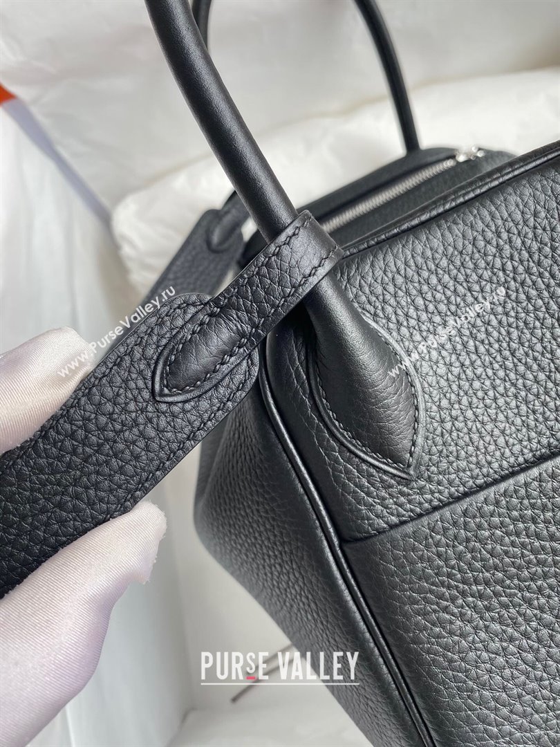 Hermes Lindy 26/30 Bag in Original Taurillon Clemence Leather Black/Silver 2024(Full Handmade) (XYA-24051522)