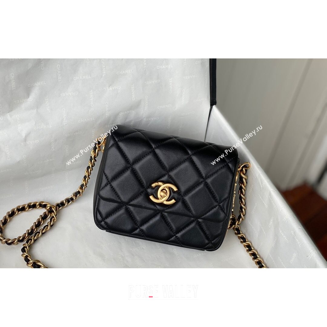 Chanel Lambskin Mini Sqaure Flap Bag with Metal Side Logo AS2734 Black 2021 (SM-21082756)