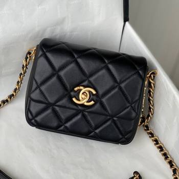 Chanel Lambskin Mini Sqaure Flap Bag with Metal Side Logo AS2734 Black 2021 (SM-21082756)