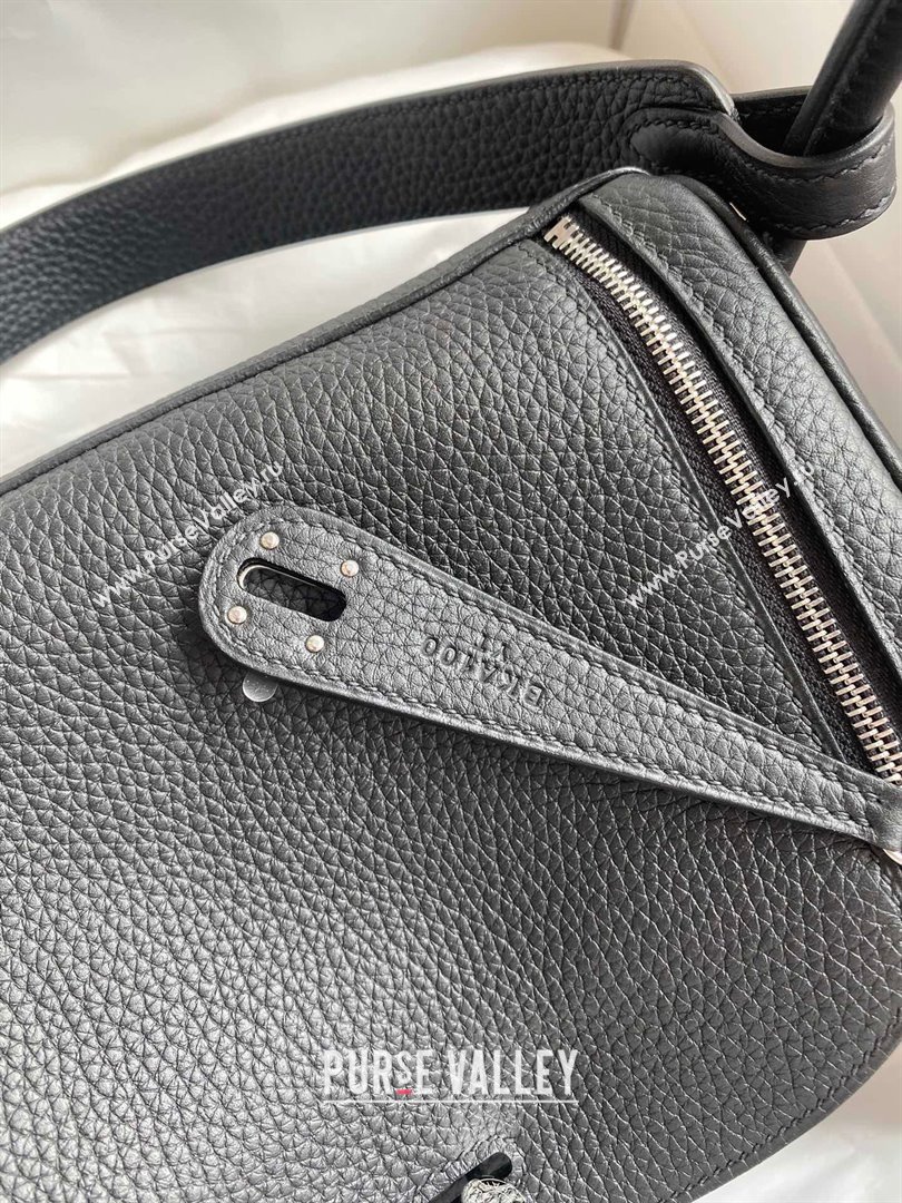 Hermes Lindy 26/30 Bag in Original Taurillon Clemence Leather Black/Silver 2024(Full Handmade) (XYA-24051522)