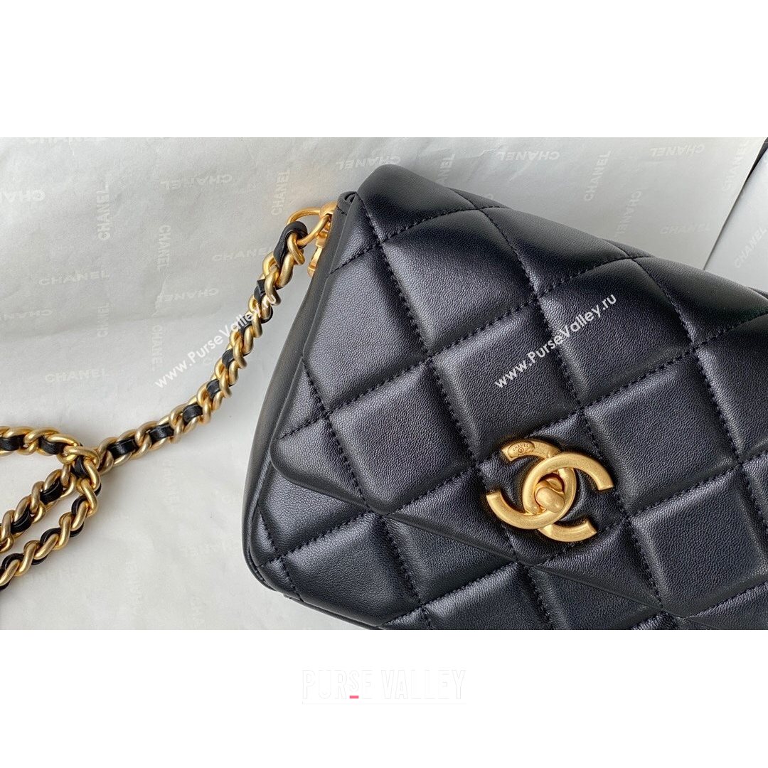 Chanel Lambskin Mini Sqaure Flap Bag with Metal Side Logo AS2734 Black 2021 (SM-21082756)