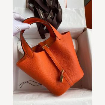 Hermes Picotin Lock Bag 18cm/22cm in Taurillon Clemence Leather Orange/Gold 2023 (Handmade) (M-23110726)