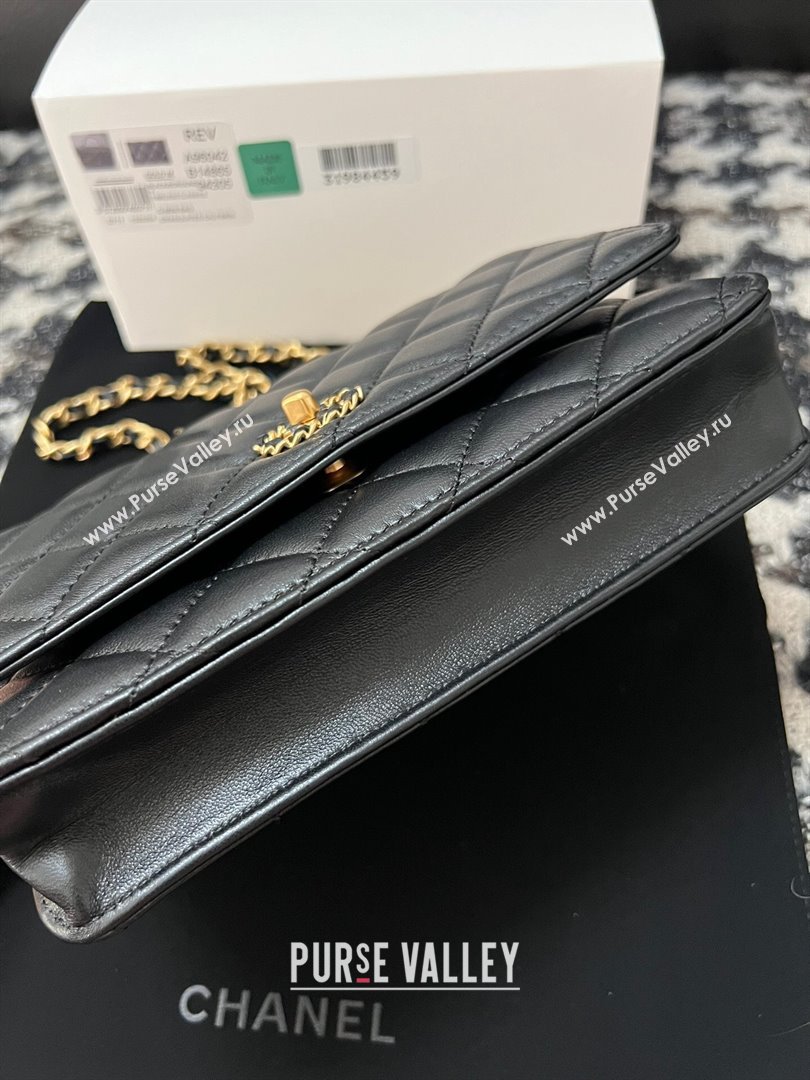 Chanel Quilted Leather Wallet on Chain WOC with Top Handle Black 2024 (YEZI-24032615)