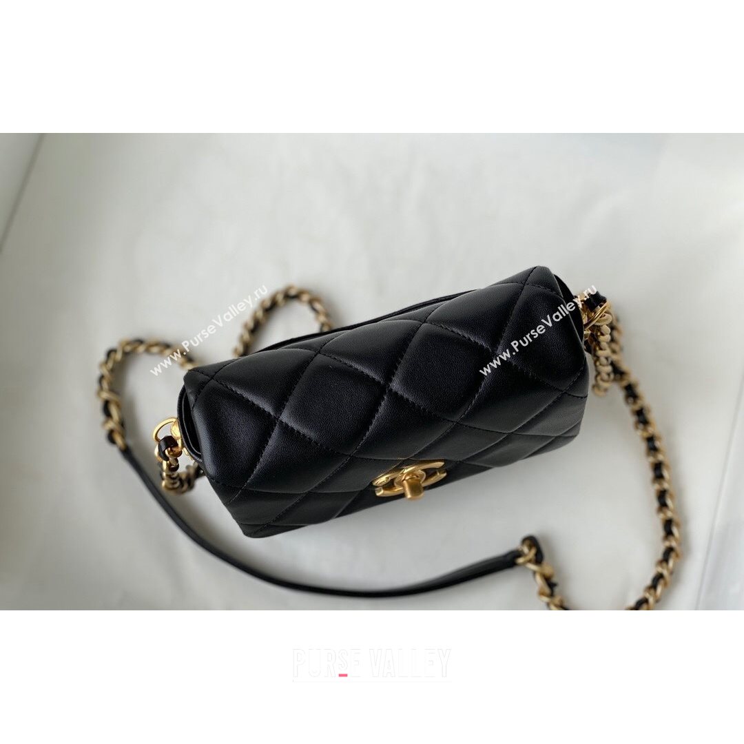 Chanel Lambskin Mini Sqaure Flap Bag with Metal Side Logo AS2734 Black 2021 (SM-21082756)