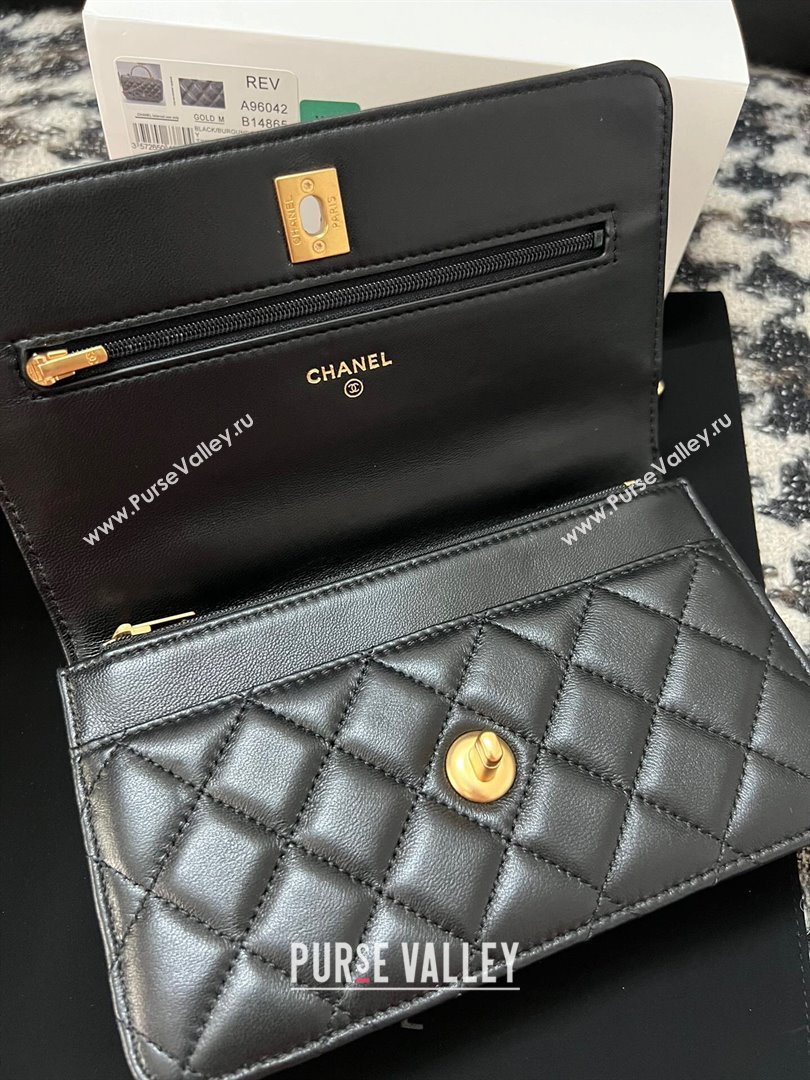 Chanel Quilted Leather Wallet on Chain WOC with Top Handle Black 2024 (YEZI-24032615)