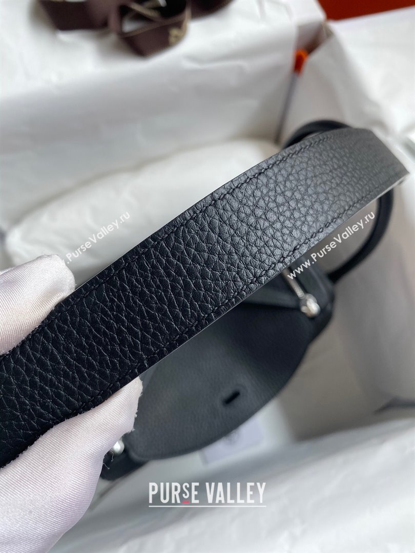 Hermes Lindy 26/30 Bag in Original Taurillon Clemence Leather Black/Silver 2024(Full Handmade) (XYA-24051522)