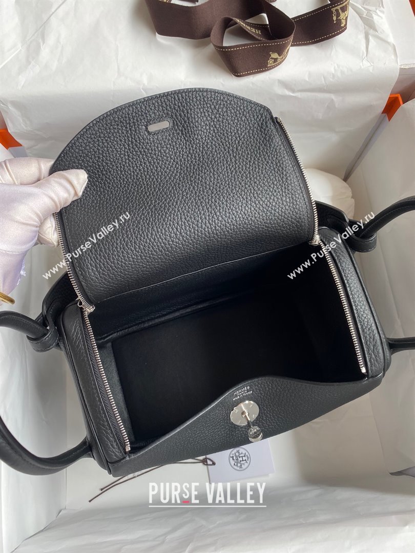 Hermes Lindy 26/30 Bag in Original Taurillon Clemence Leather Black/Silver 2024(Full Handmade) (XYA-24051522)