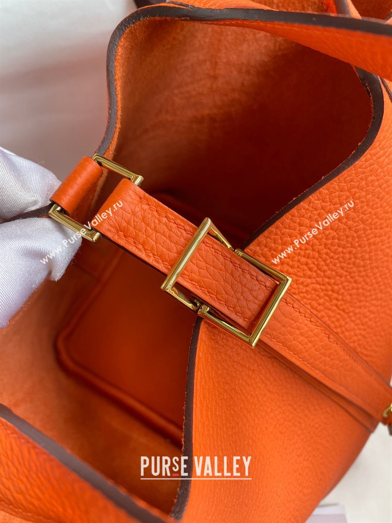 Hermes Picotin Lock Bag 18cm/22cm in Taurillon Clemence Leather Orange/Gold 2023 (Handmade) (M-23110726)