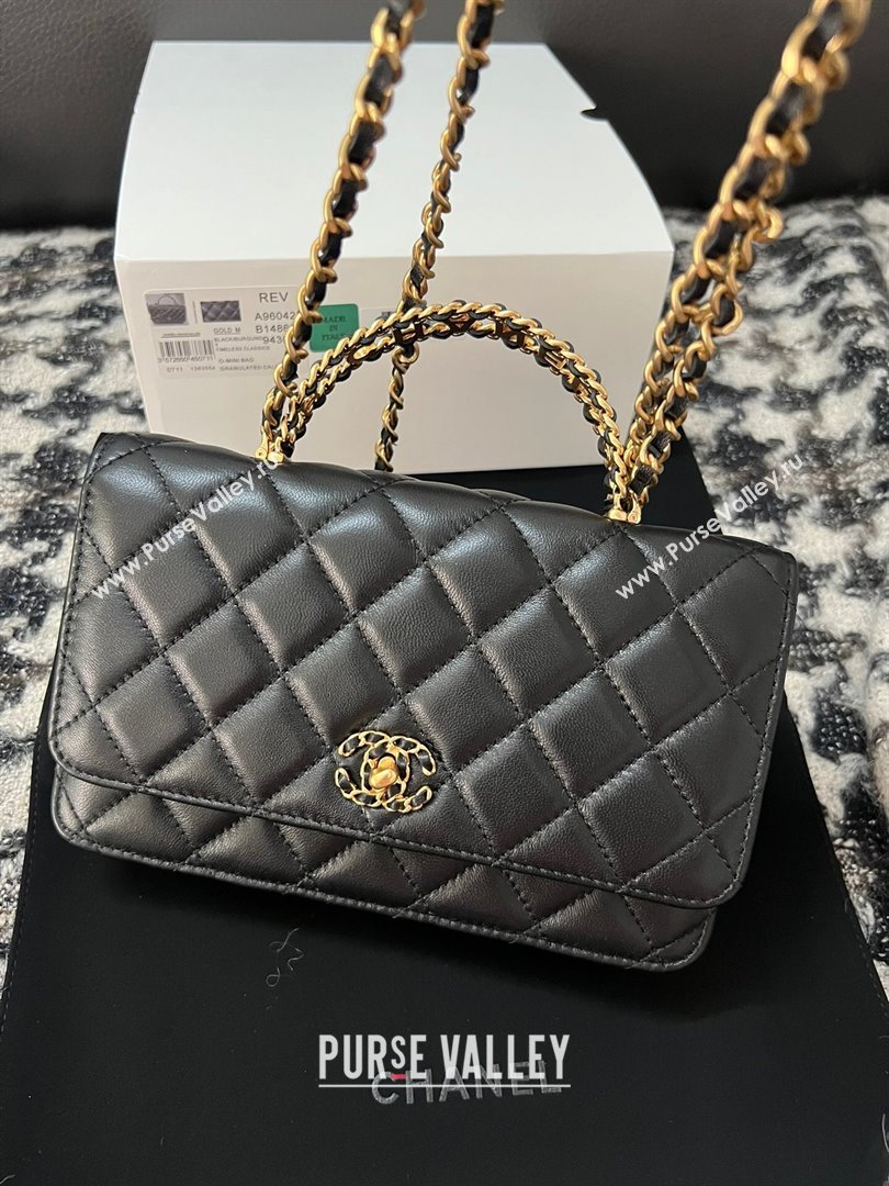 Chanel Quilted Leather Wallet on Chain WOC with Top Handle Black 2024 (YEZI-24032615)