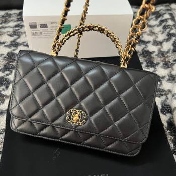 Chanel Quilted Leather Wallet on Chain WOC with Top Handle Black 2024 (YEZI-24032615)