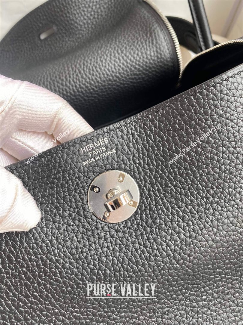 Hermes Lindy 26/30 Bag in Original Taurillon Clemence Leather Black/Silver 2024(Full Handmade) (XYA-24051522)