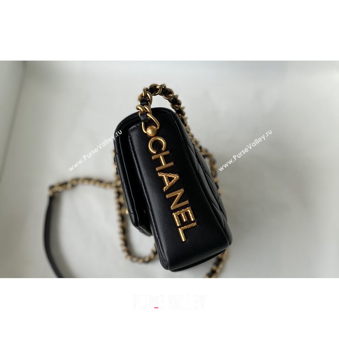 Chanel Lambskin Mini Sqaure Flap Bag with Metal Side Logo AS2734 Black 2021 (SM-21082756)