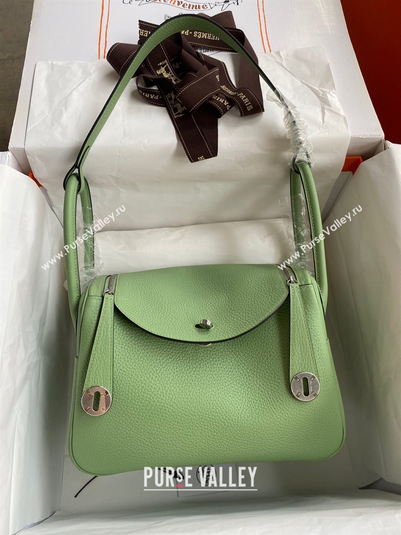 Hermes Lindy 26/30 Bag in Original Taurillon Clemence Leather Avocado Green/Silver 2024(Full Handmade) (XYA-24051523)