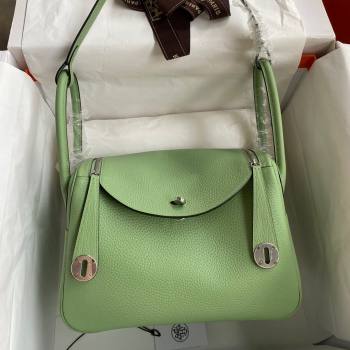 Hermes Lindy 26/30 Bag in Original Taurillon Clemence Leather Avocado Green/Silver 2024(Full Handmade) (XYA-24051523)