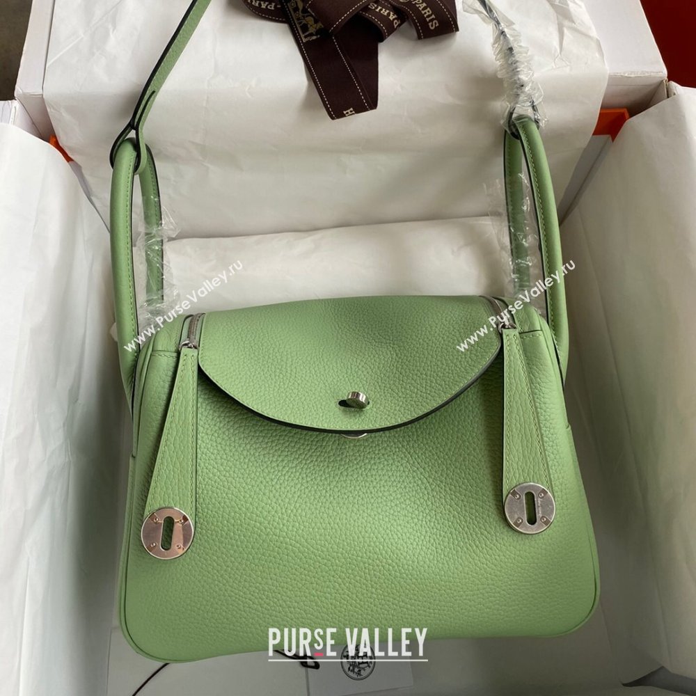 Hermes Lindy 26/30 Bag in Original Taurillon Clemence Leather Avocado Green/Silver 2024(Full Handmade) (XYA-24051523)