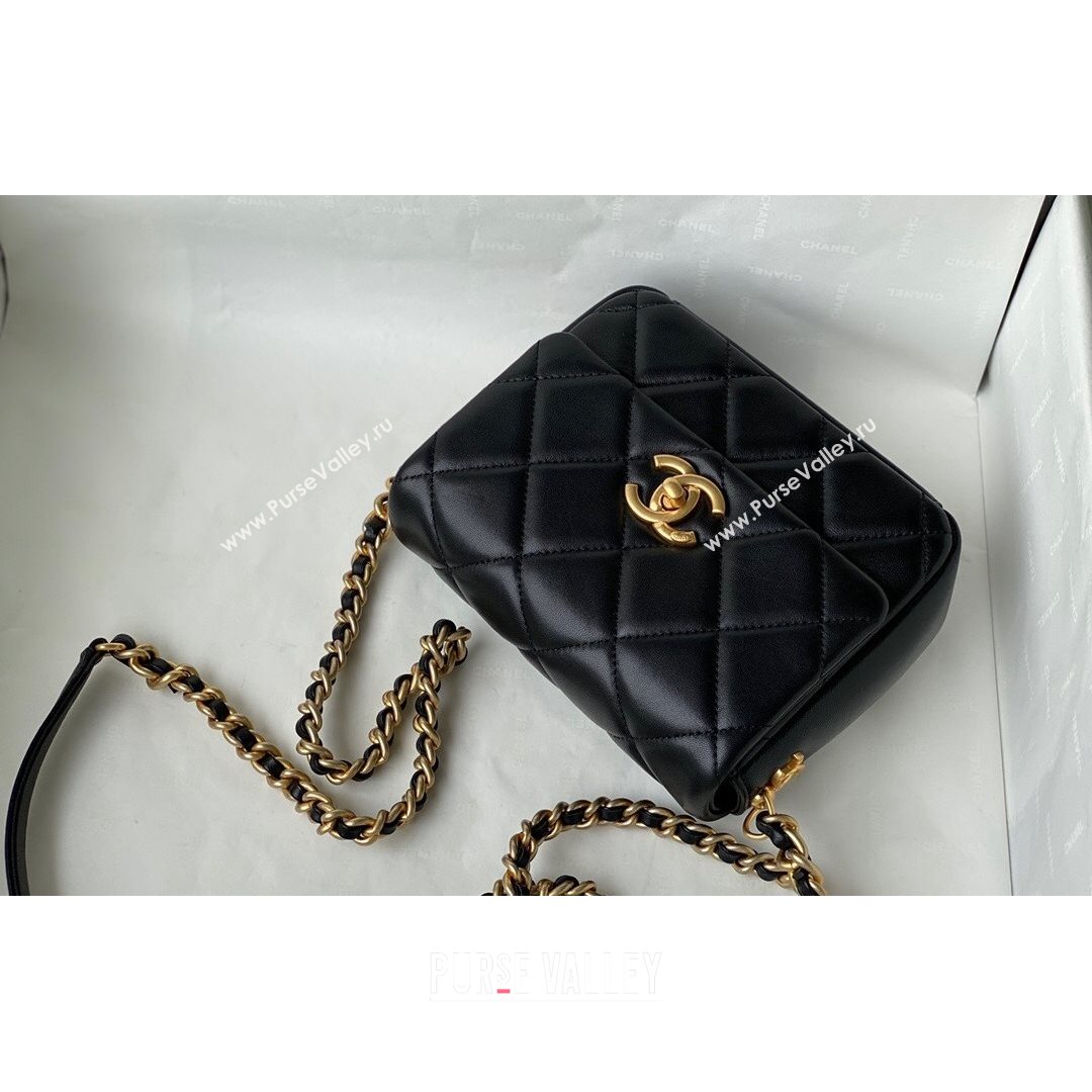 Chanel Lambskin Mini Sqaure Flap Bag with Metal Side Logo AS2734 Black 2021 (SM-21082756)