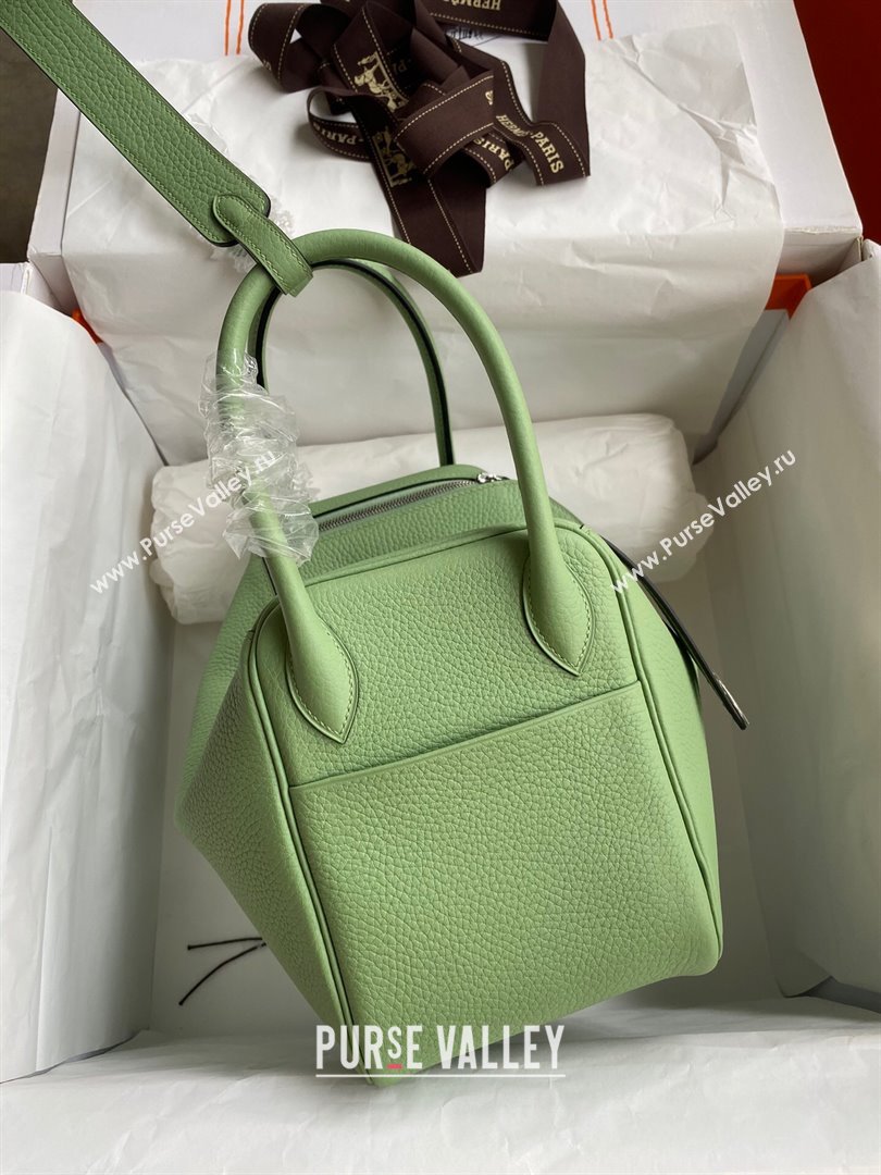 Hermes Lindy 26/30 Bag in Original Taurillon Clemence Leather Avocado Green/Silver 2024(Full Handmade) (XYA-24051523)