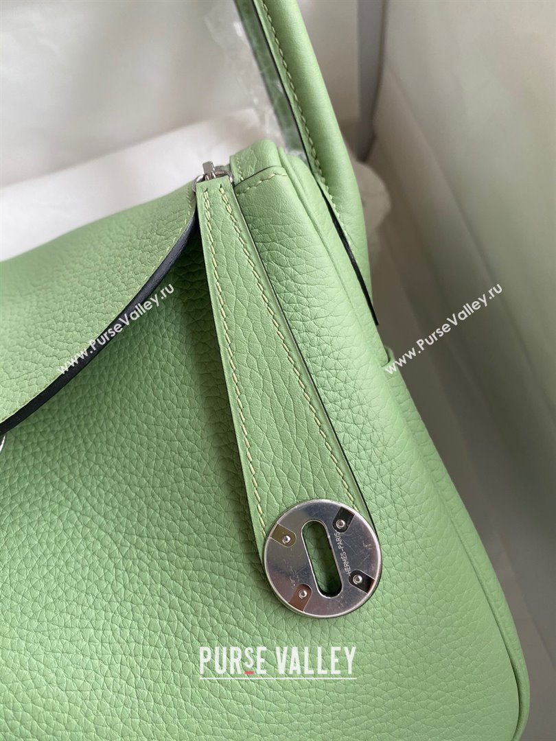 Hermes Lindy 26/30 Bag in Original Taurillon Clemence Leather Avocado Green/Silver 2024(Full Handmade) (XYA-24051523)