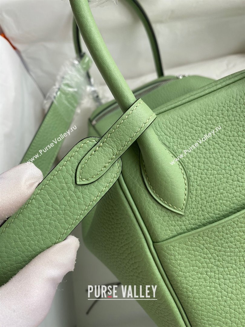 Hermes Lindy 26/30 Bag in Original Taurillon Clemence Leather Avocado Green/Silver 2024(Full Handmade) (XYA-24051523)