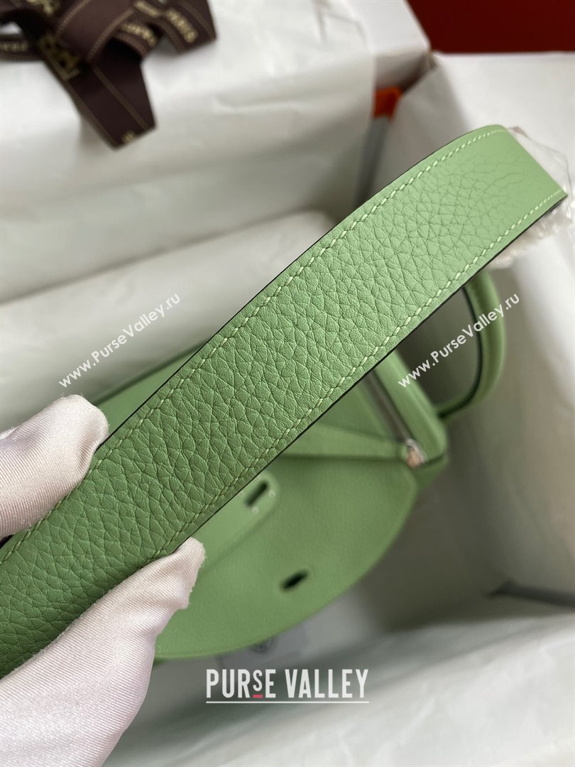 Hermes Lindy 26/30 Bag in Original Taurillon Clemence Leather Avocado Green/Silver 2024(Full Handmade) (XYA-24051523)
