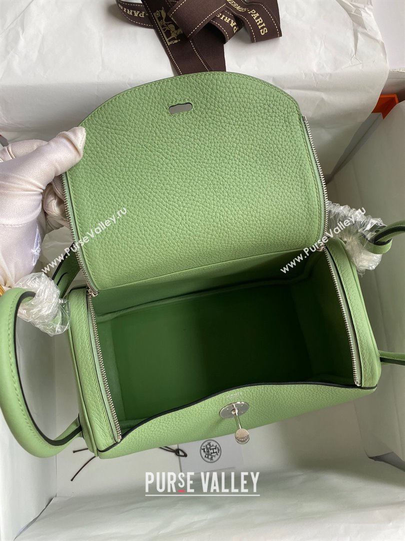 Hermes Lindy 26/30 Bag in Original Taurillon Clemence Leather Avocado Green/Silver 2024(Full Handmade) (XYA-24051523)