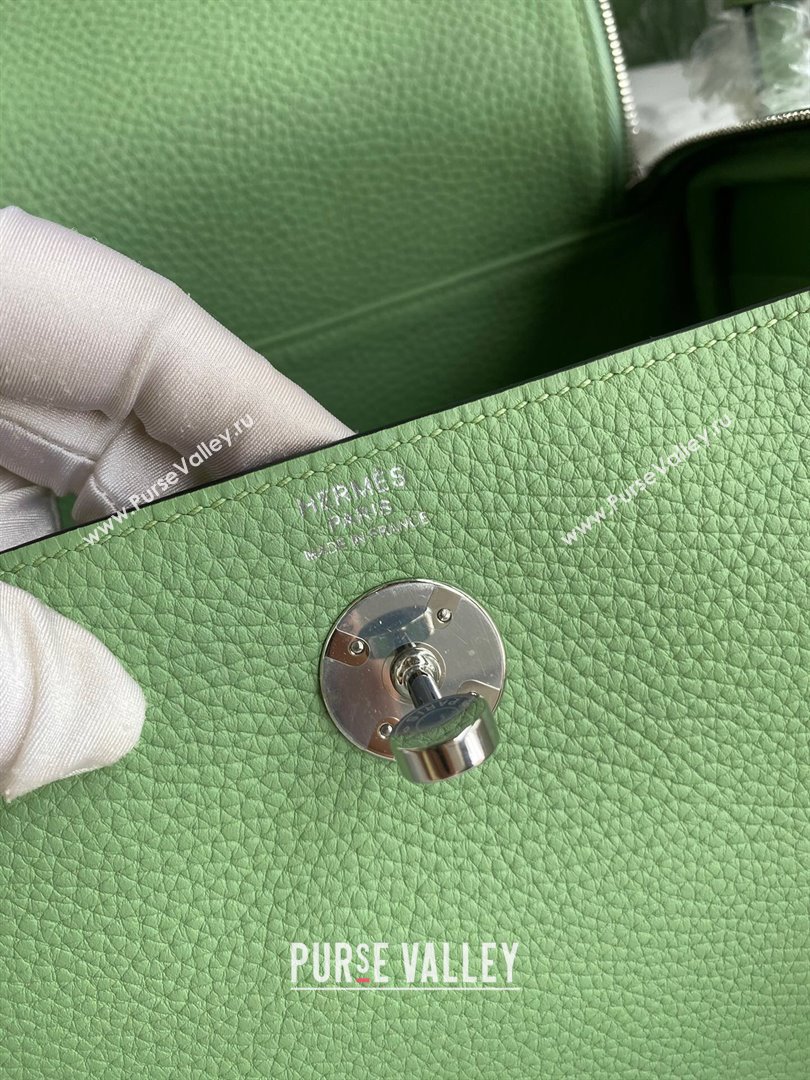 Hermes Lindy 26/30 Bag in Original Taurillon Clemence Leather Avocado Green/Silver 2024(Full Handmade) (XYA-24051523)