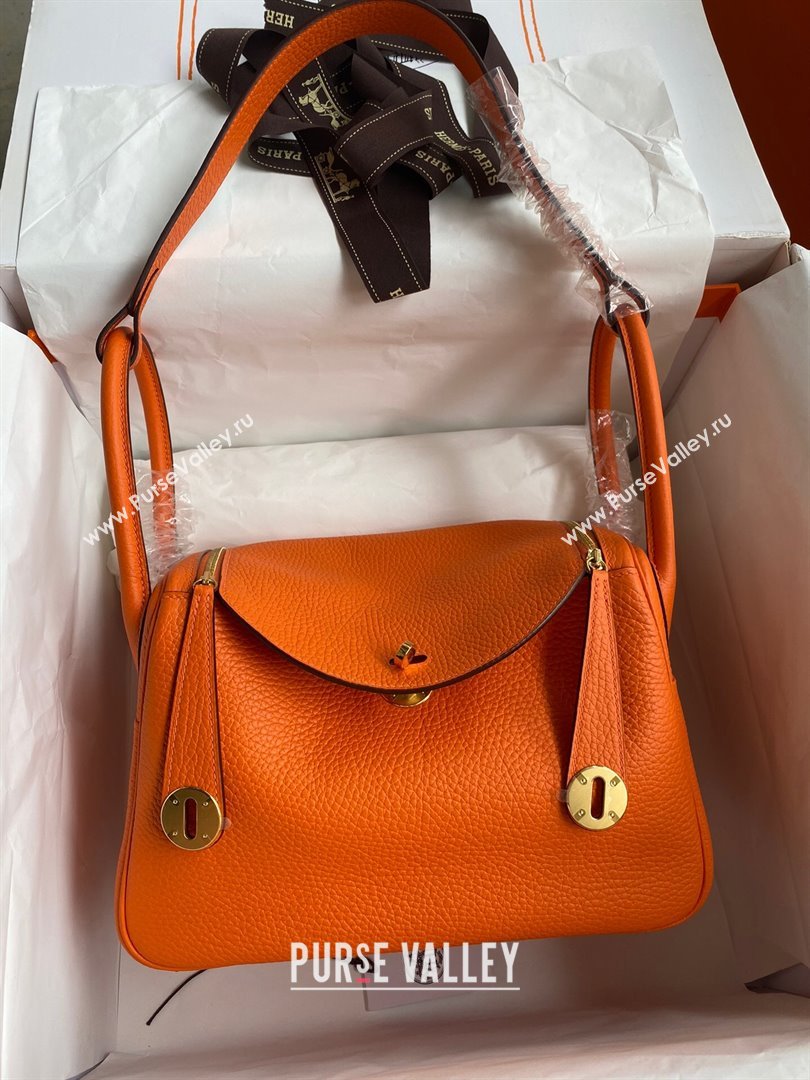Hermes Lindy 26/30 Bag in Original Taurillon Clemence Leather Orange/Gold 2024(Full Handmade) (XYA-24051524)