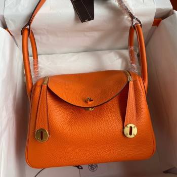 Hermes Lindy 26/30 Bag in Original Taurillon Clemence Leather Orange/Gold 2024(Full Handmade) (XYA-24051524)