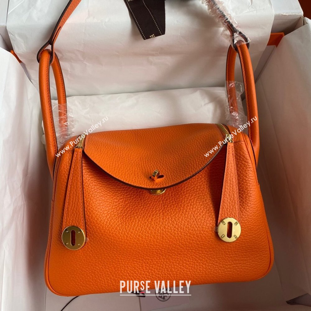 Hermes Lindy 26/30 Bag in Original Taurillon Clemence Leather Orange/Gold 2024(Full Handmade) (XYA-24051524)