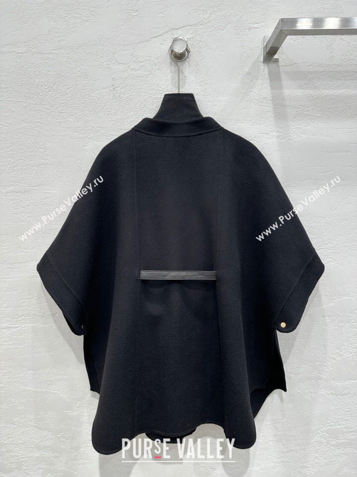 Loro Piana Cashmere Cape with Sheepskin Belt L101717 Black 2024 (Q-24101717)