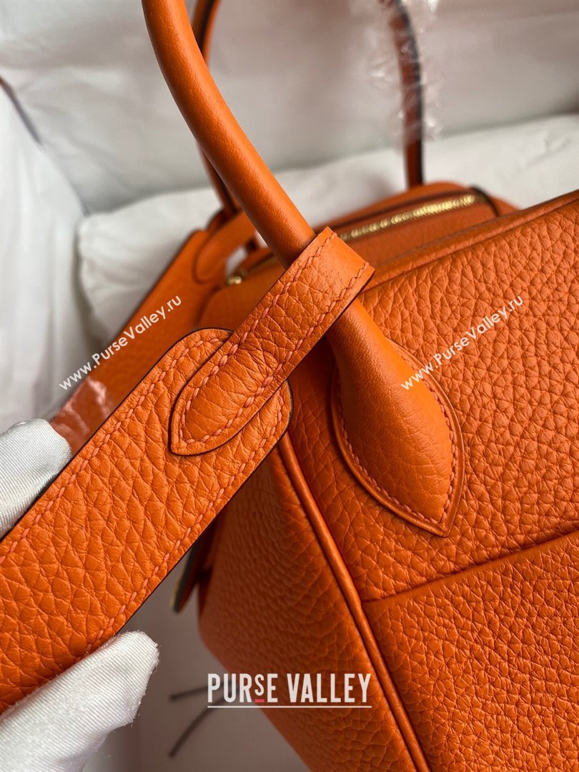 Hermes Lindy 26/30 Bag in Original Taurillon Clemence Leather Orange/Gold 2024(Full Handmade) (XYA-24051524)