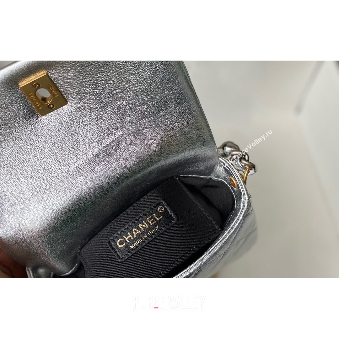 Chanel Lambskin Mini Sqaure Flap Bag with Metal Side Logo AS2734 Silver 2021 (SM-21082757)