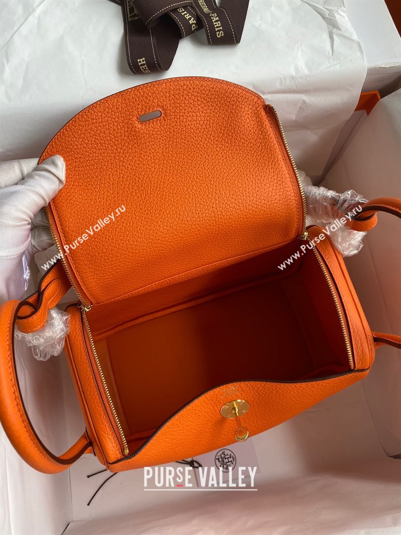 Hermes Lindy 26/30 Bag in Original Taurillon Clemence Leather Orange/Gold 2024(Full Handmade) (XYA-24051524)