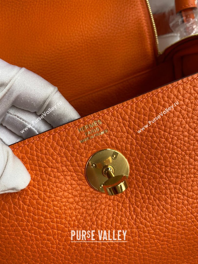Hermes Lindy 26/30 Bag in Original Taurillon Clemence Leather Orange/Gold 2024(Full Handmade) (XYA-24051524)
