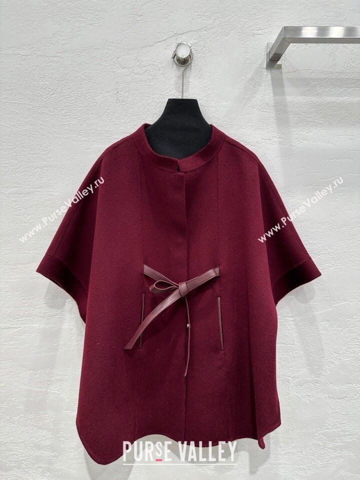 Loro Piana Cashmere Cape with Sheepskin Belt L101718 Burgundy 2024 (Q-24101718)