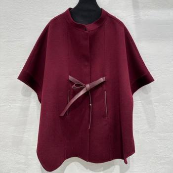 Loro Piana Cashmere Cape with Sheepskin Belt L101718 Burgundy 2024 (Q-24101718)